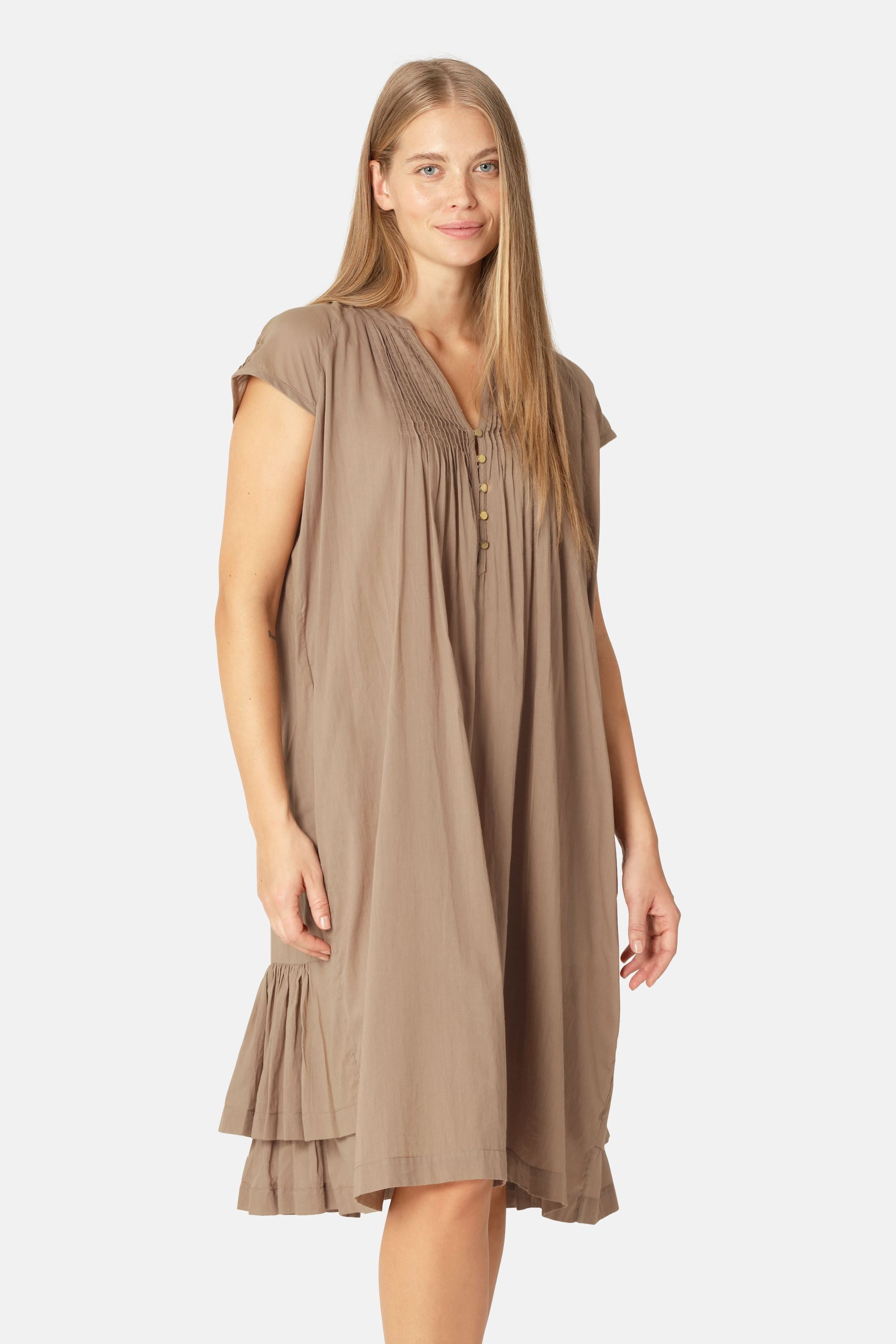 Lang Kjole med Korte Ærmer - Greige